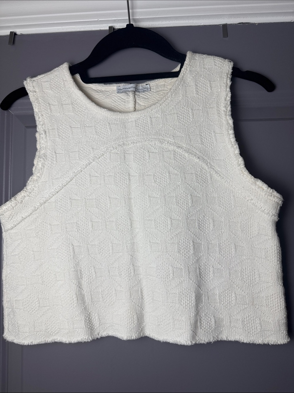 ZARA Textured Ivory Cropped Sleeveless Tank Top | Size S